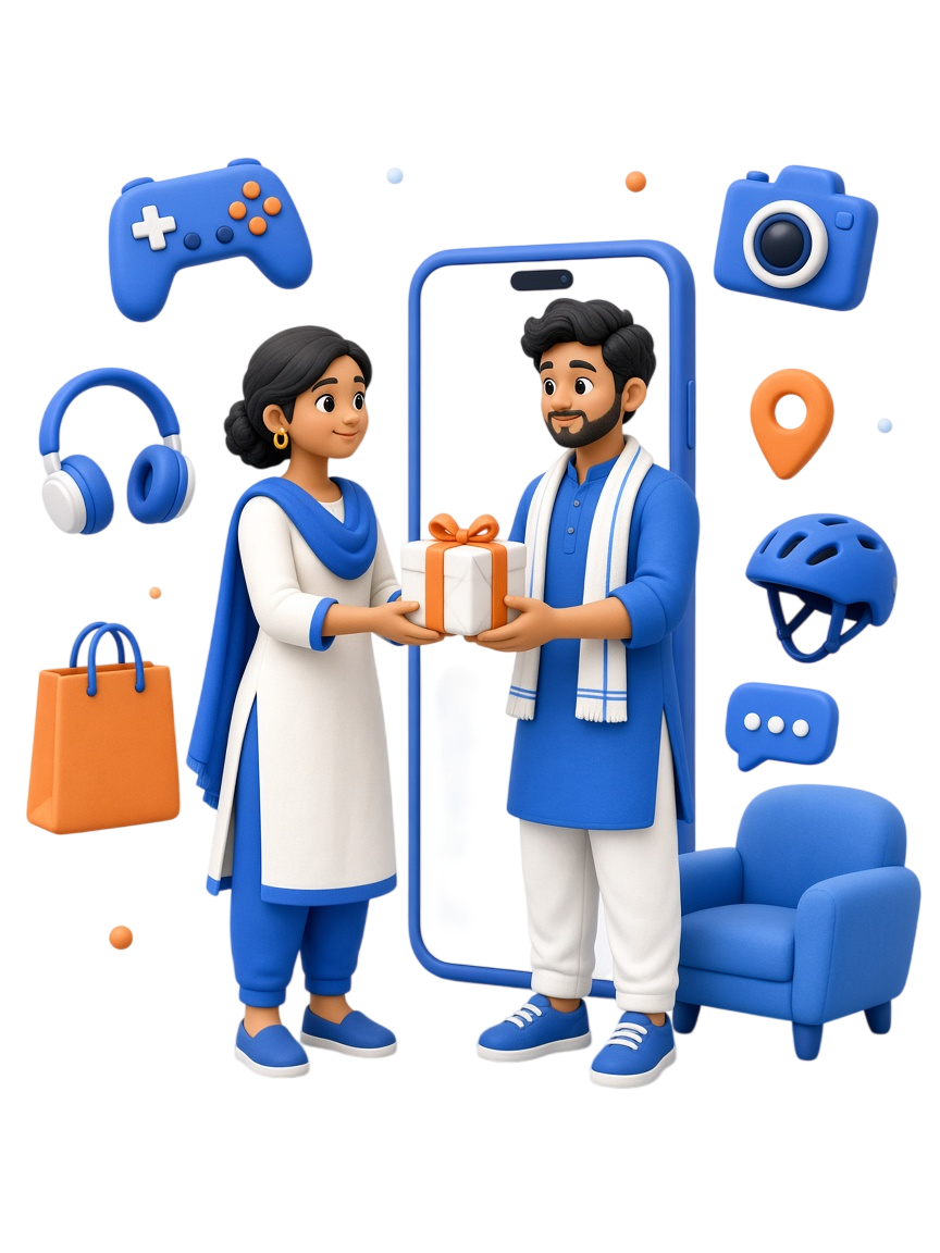 A local buyer and seller exchanging an item through a marketplace app